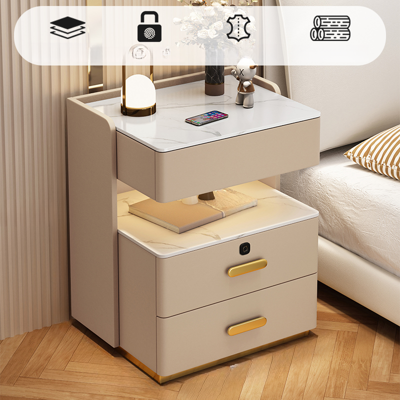 Minimalist Sintered Stone Drawer Storage Nightstand with Illumination Light - image 4