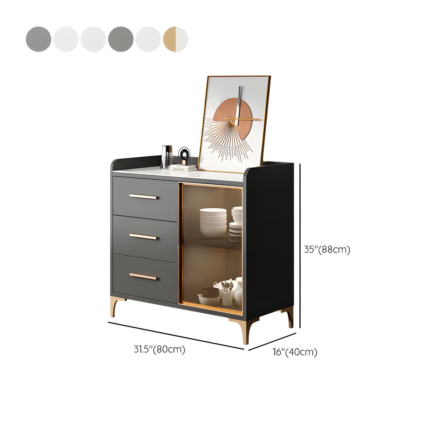 Glam Style Sideboard Wood Glass Doors Side Board with Cabinets and Drawers without Light - image 18