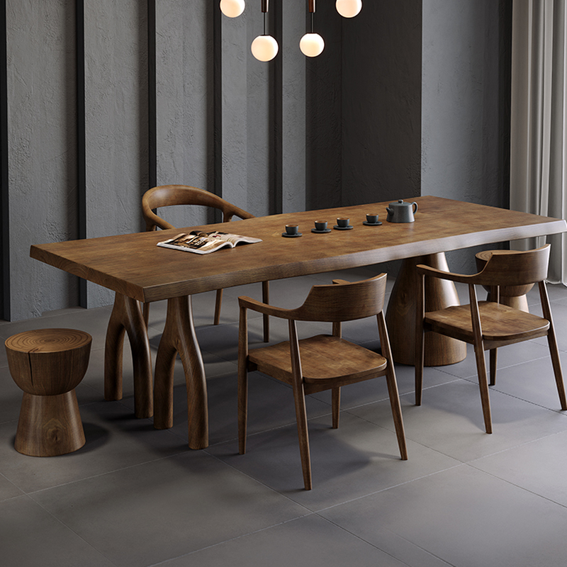 Amber Wood Pine Wood 3-Legged Dining Table Set