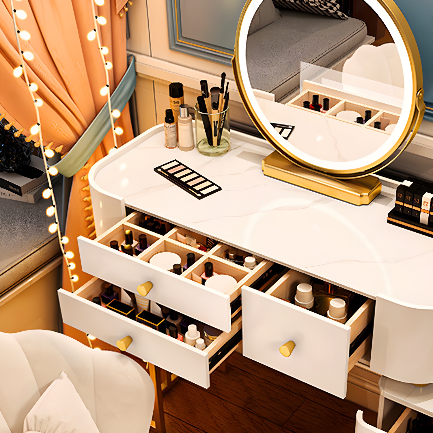 Modern Solid Wood Makeup Vanity Desk Bedroom Vanity Dressing Table Set - image 10