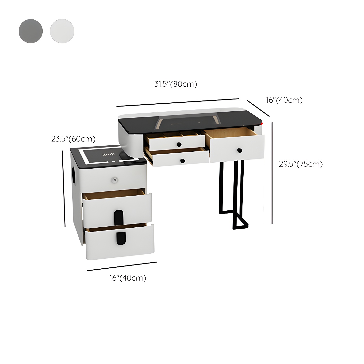 Lighted Mirror Wood Makeup Dressing Table Stool Set in Black/ White - image 13