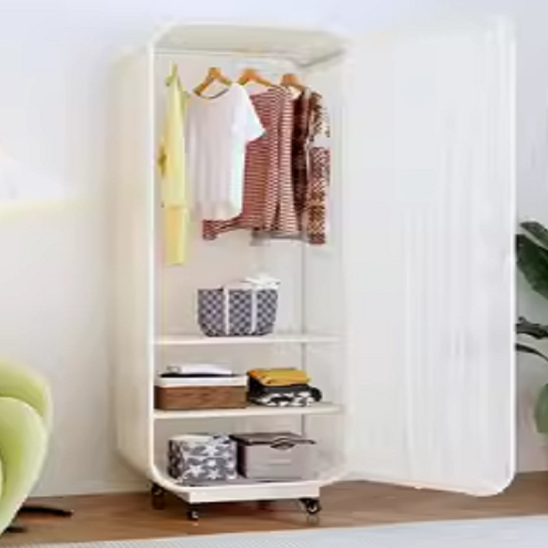 White Modish Alloy Cabinet Armoire with Interior Shelves and Clothing Rod