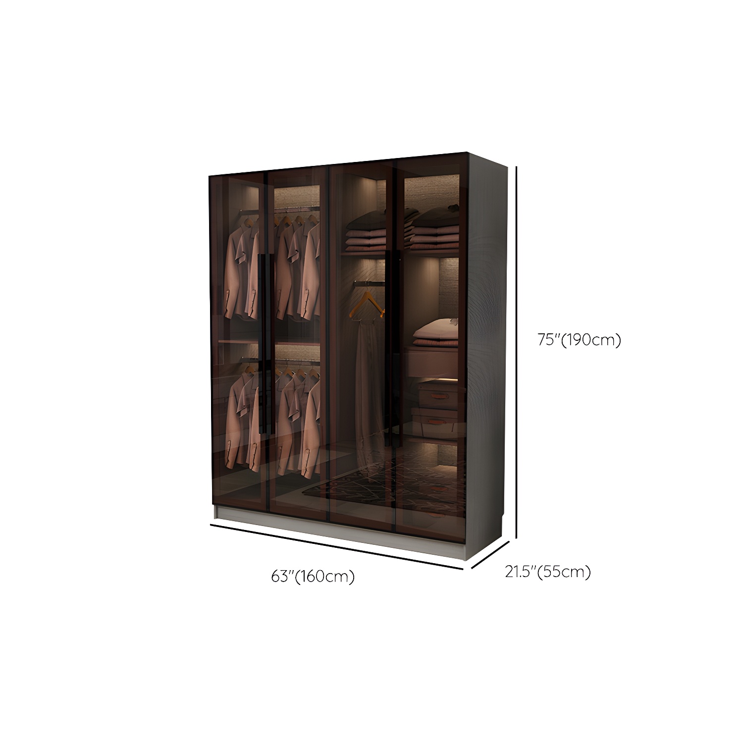Modern Glass Hinged Doors Wardrobe Armoire Wood Frame Wardrobe with Shelves without Light - image 14