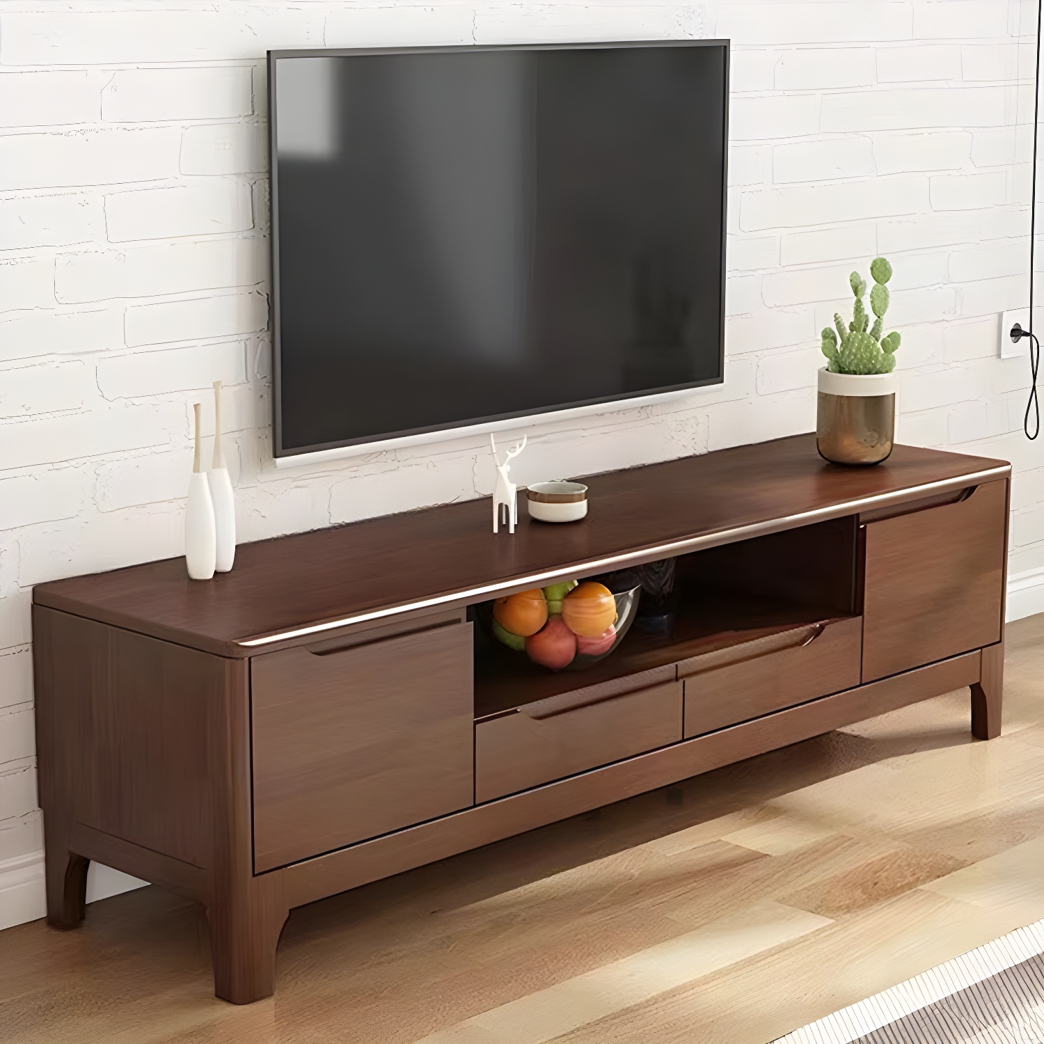 Scandinavian Open Shelf TV Console 2-Cabinet TV Stand with Soft Close Drawers - image 5
