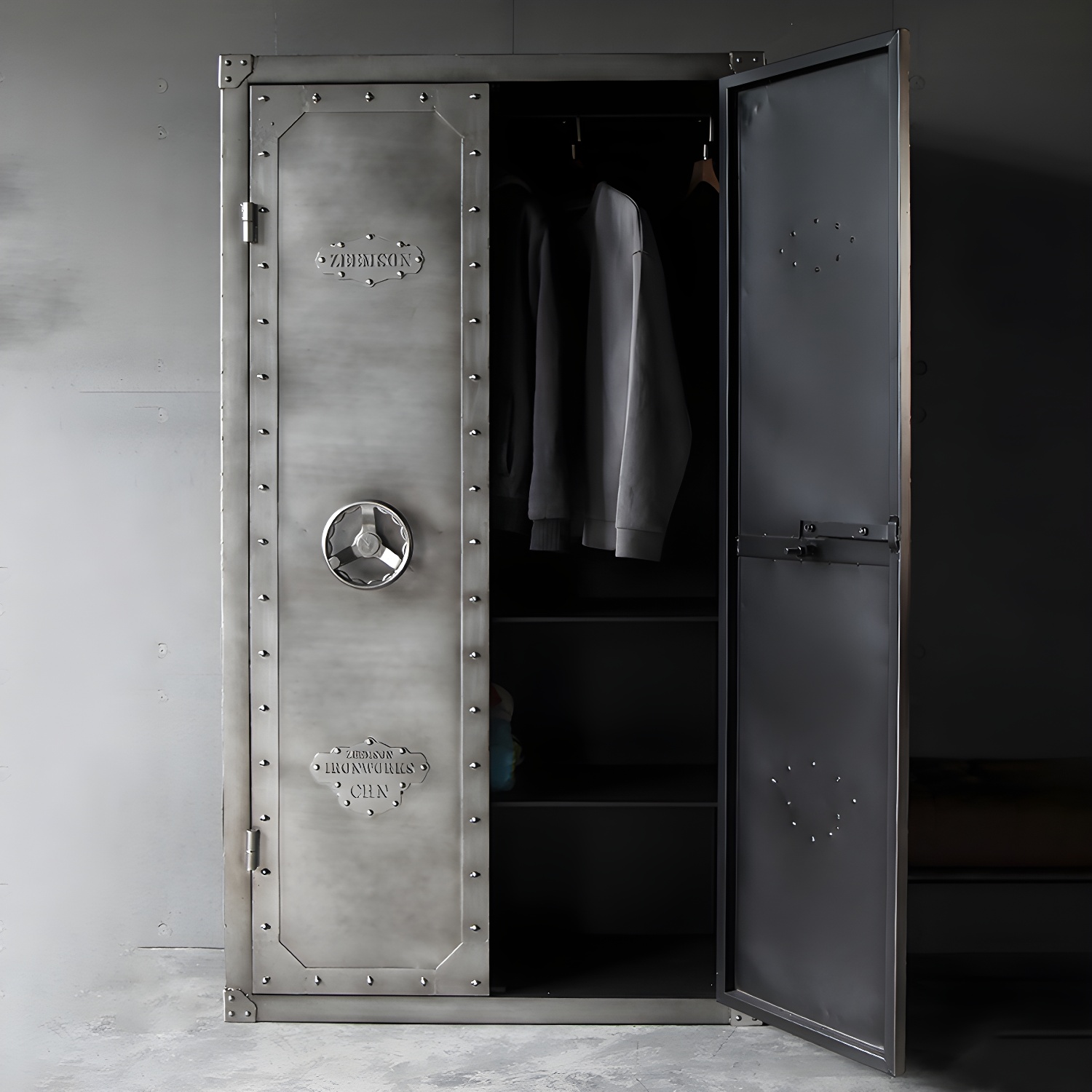 Industrial Metal Wardrobe Closet Freestanding Wardrobe in Grey