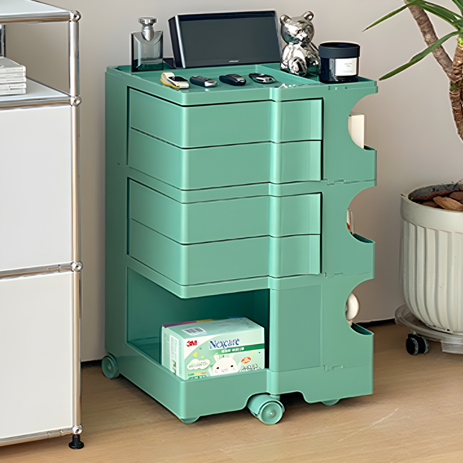Modern Plastic Night Table Open Storage Night Stand with Wheels - image 22