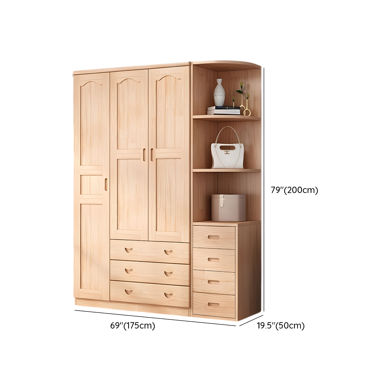 Scandinavian Natural Wood Wardrobe Armoire - 50cm Width - Drawers Included - image 27