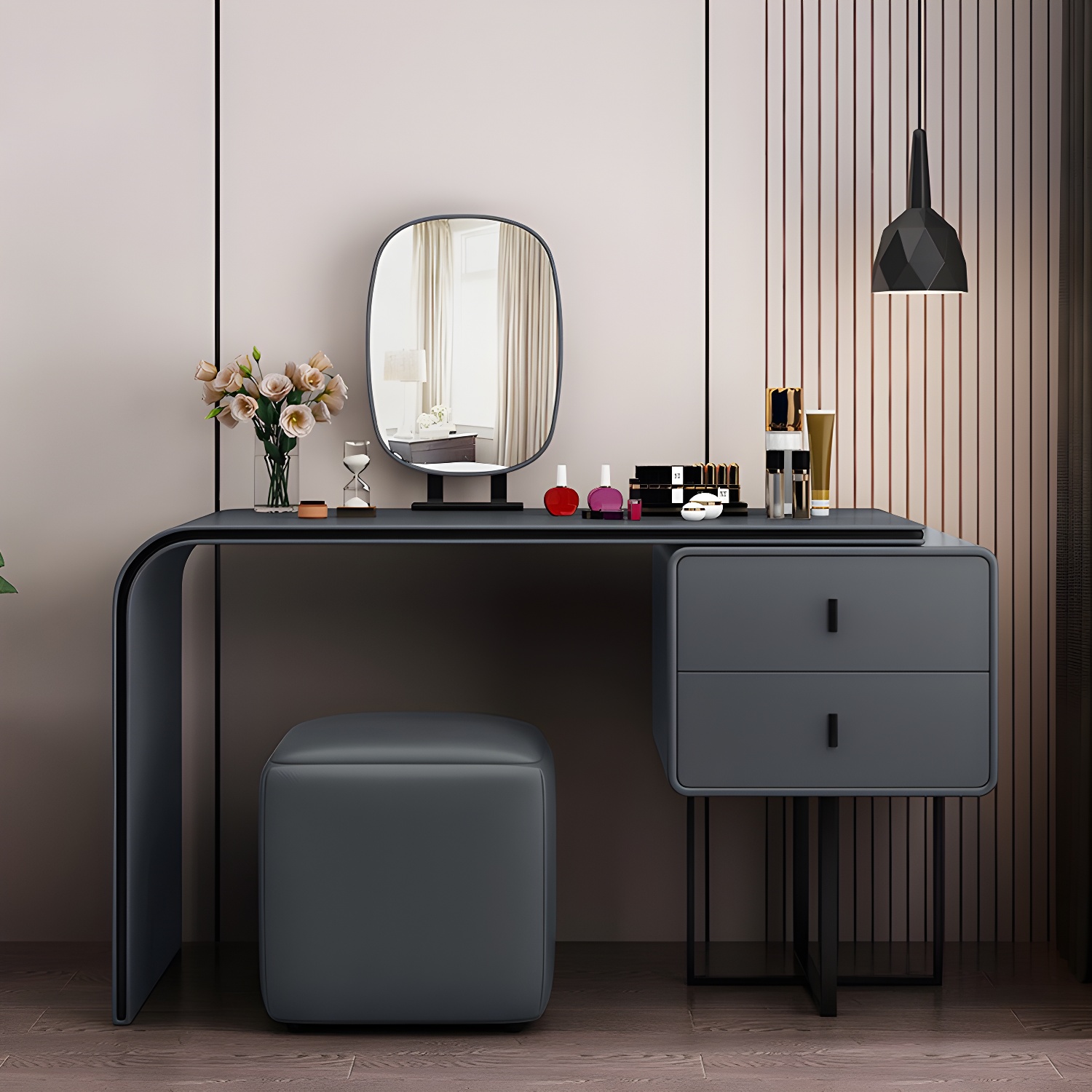 Glam Style 2-Drawer Solid Color Dressing Table Mirror Make-up Vanity