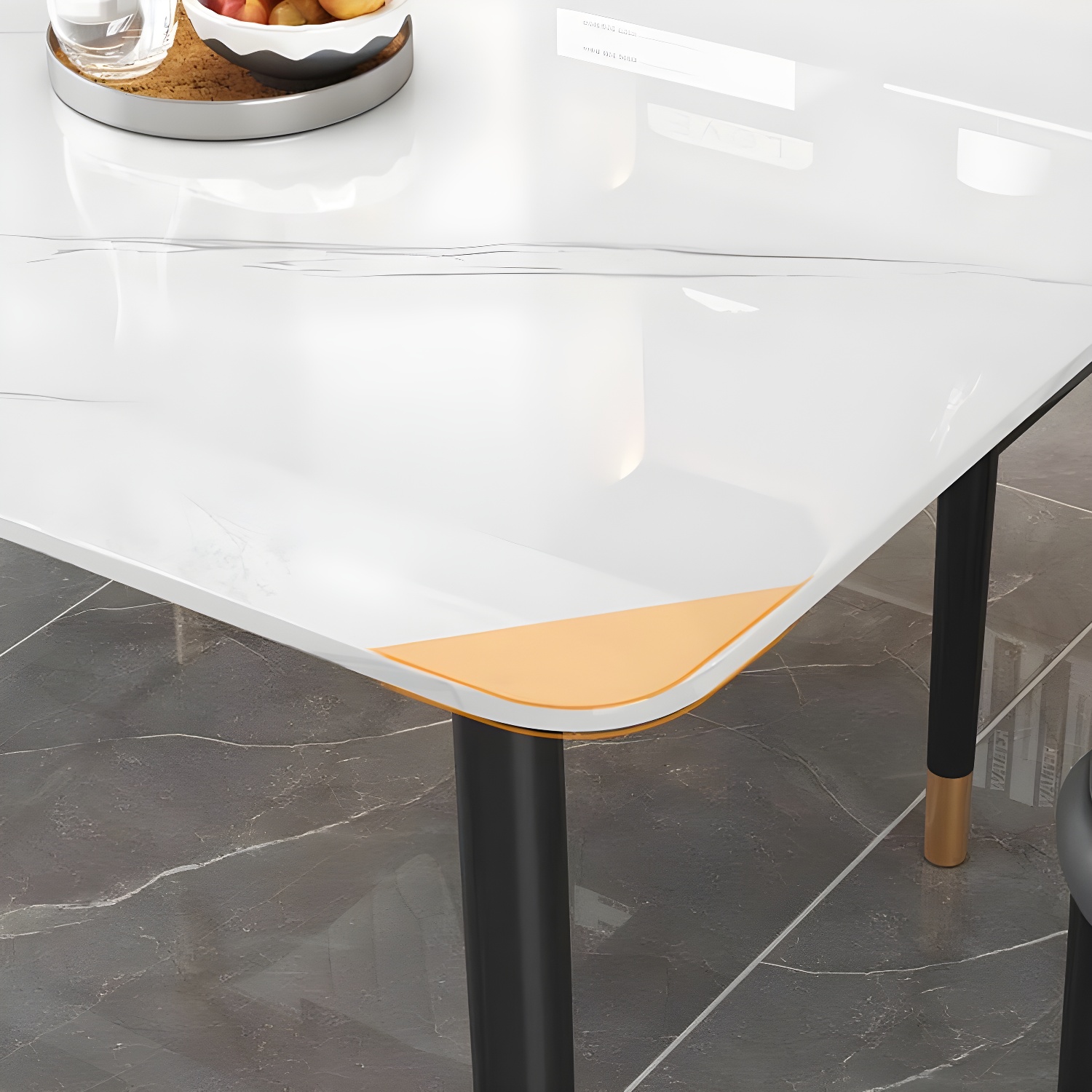 Rectangular White Stone Top Dining Set with Upholstered Chairs - image 4