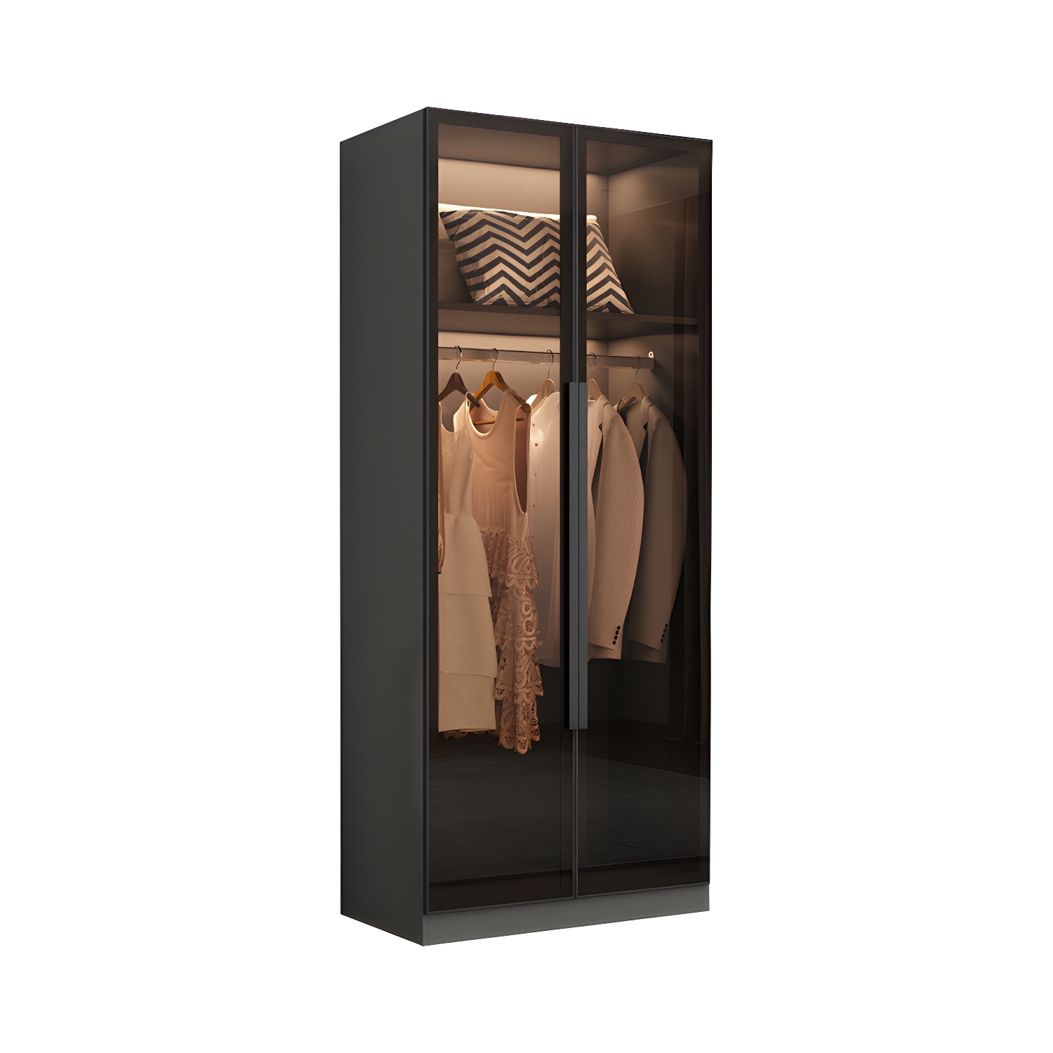 Freestanding Grey Wood Frame Wardrobe Modern Multifunctional Wardrobe with Glass Doors - image 5