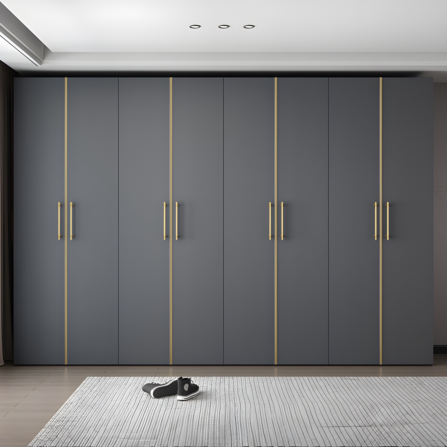 Modern Wardrobe Closet Grey Engineered Wood Wardrobe Cabinet