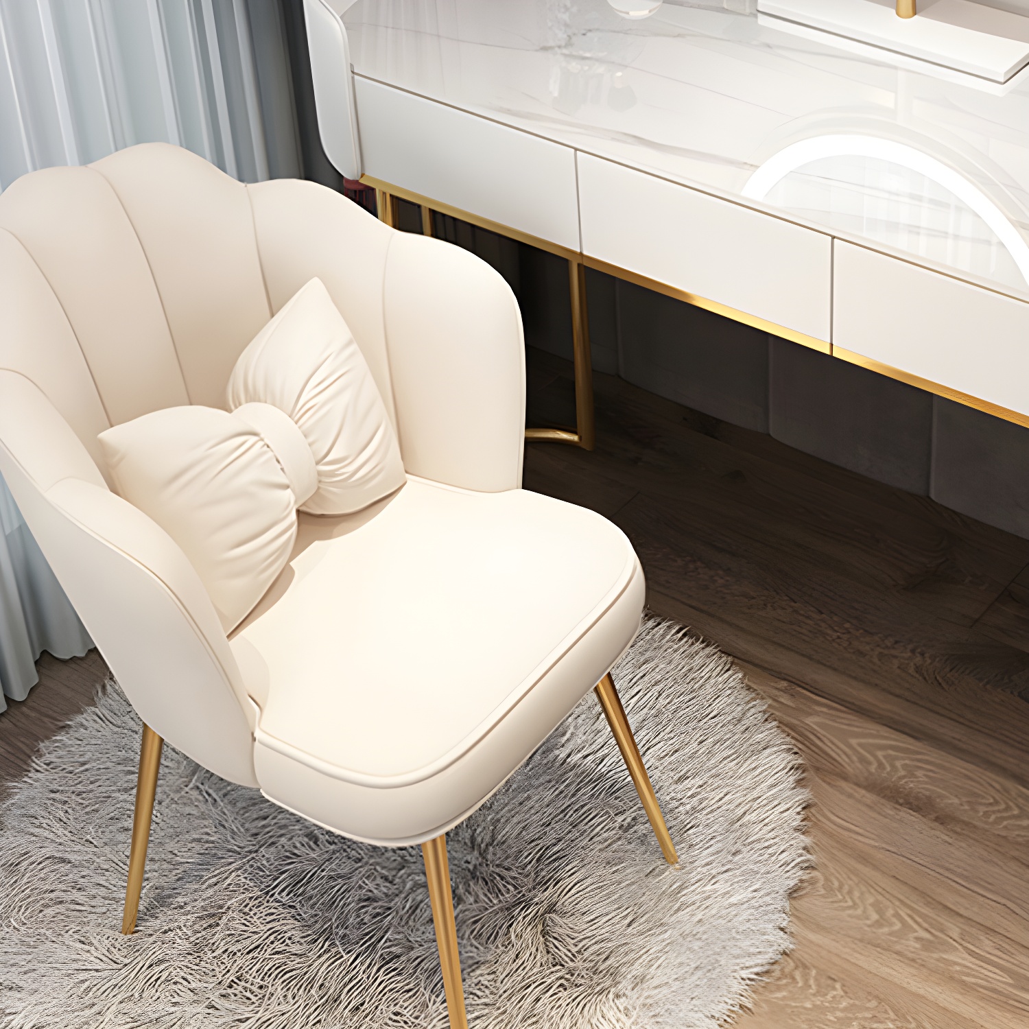 Contemporary Bedroom Metallic Lighted Mirror With Drawer Makeup Vanity Set - image 10