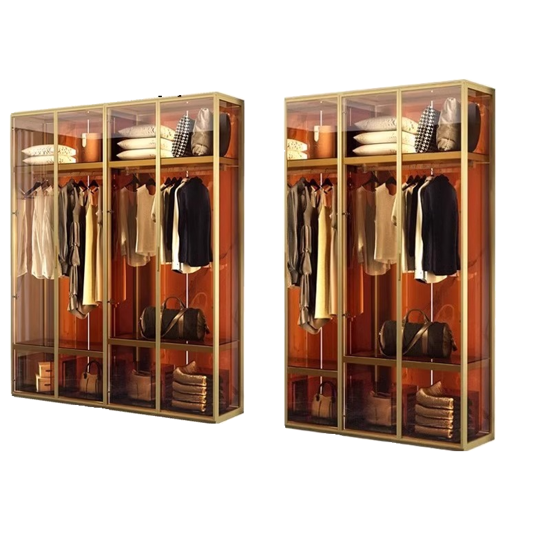 Art Deco Vitreous Wardrobe Armoire with Soft Close Door, Interior Shelves, Clothing Rod, and Hinged Mechanism