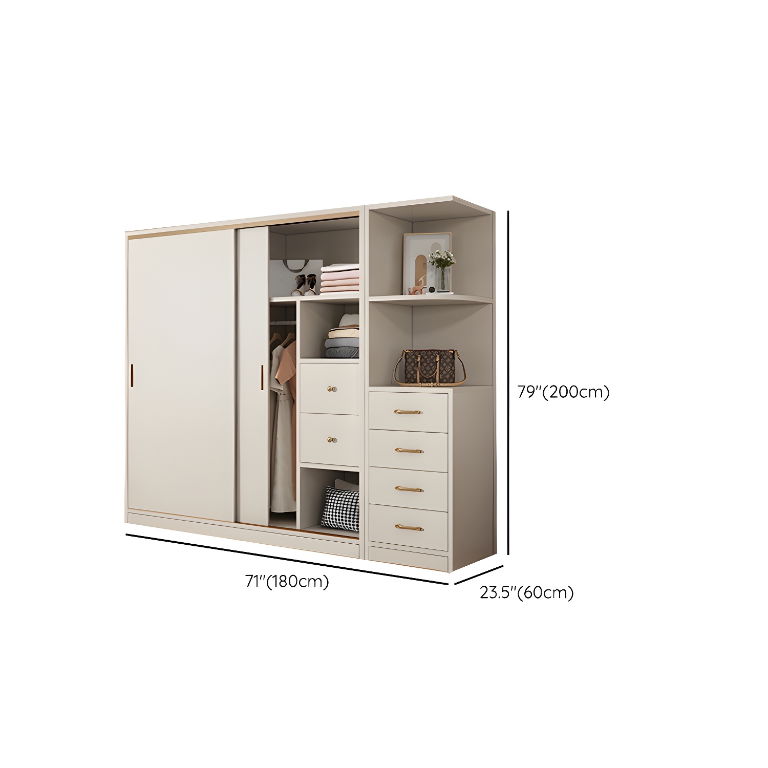 Modern White Wood Wardrobe Armoire with Sliding Doors and Soft Close Drawers - image 16