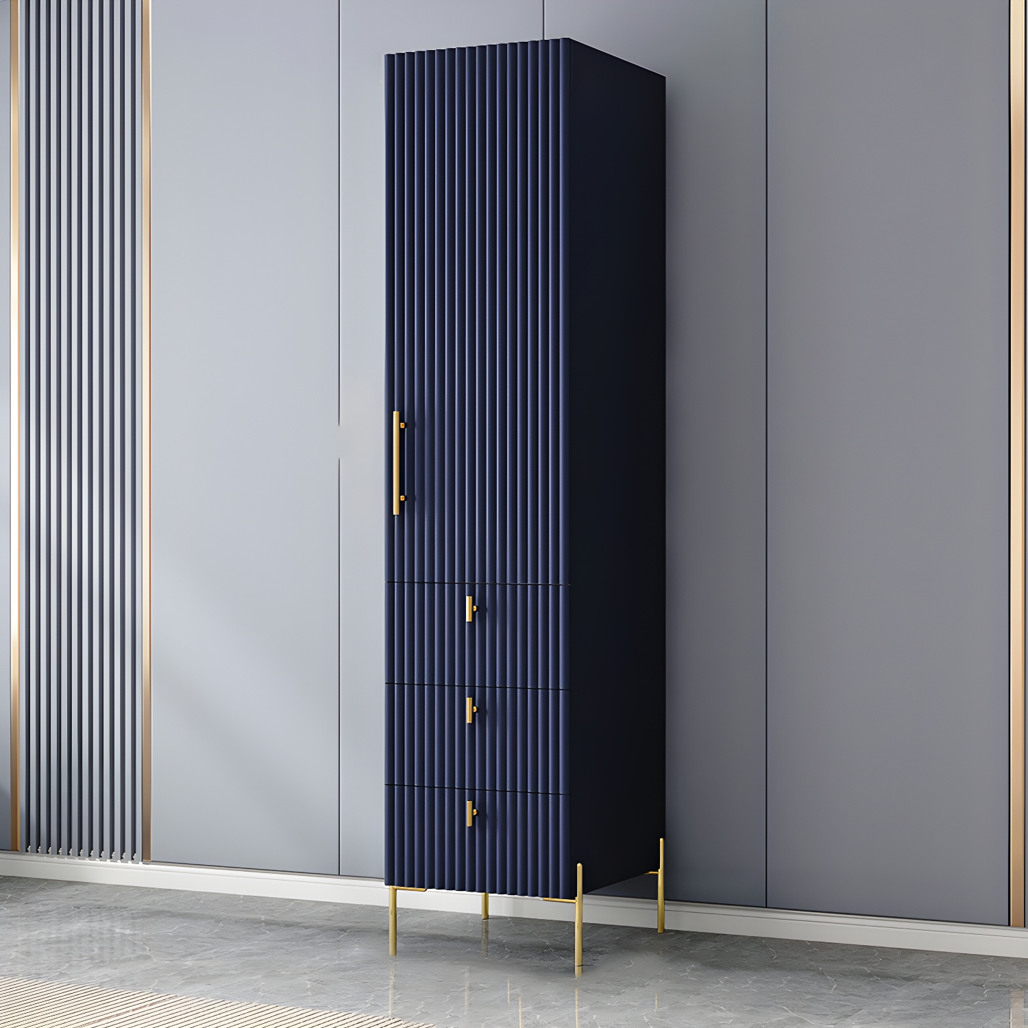 Modern Wardrobe Cabinet Engineered Wood with Garment Rod in Green/Blue/White/Grey