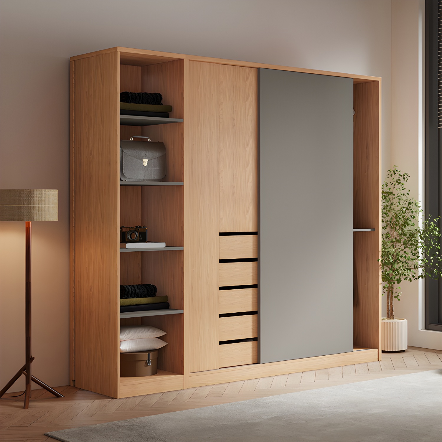 Natural Finish Modern Wardrobe Armoire Solid Wood and Engineered Wood Armoire - image 12