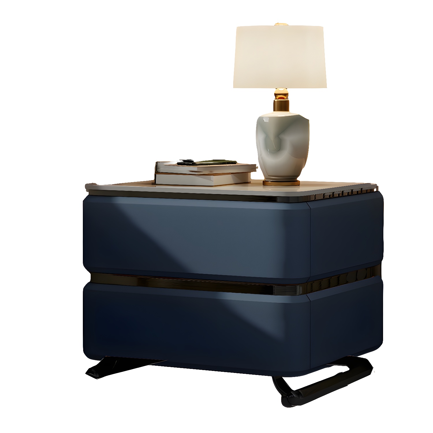 Small Modern Faux Leather Nightstand with Drawer Storage in Stone Finish - image 25
