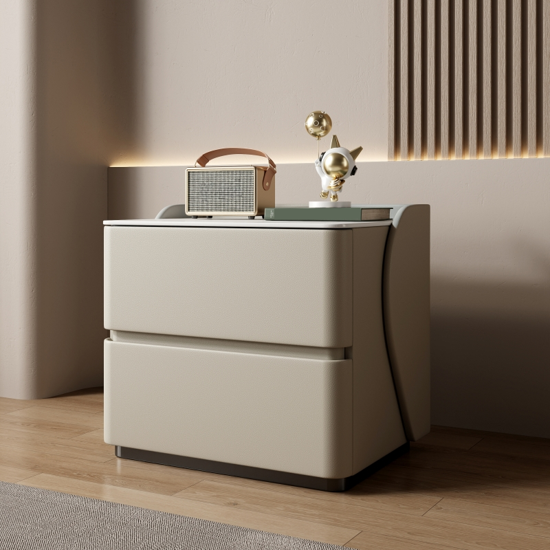 Minimalist 2 Tiers Drawer Storage Bedside Table with Faux Marble Top - image 3