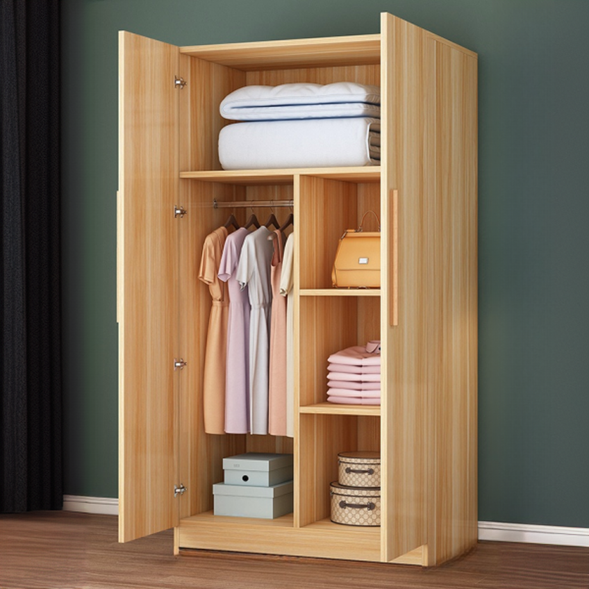 Minimalist Manufactured Wood Independent Wardrobe Closet with Soft Close Door, Interior Shelves, and Clothing Rod