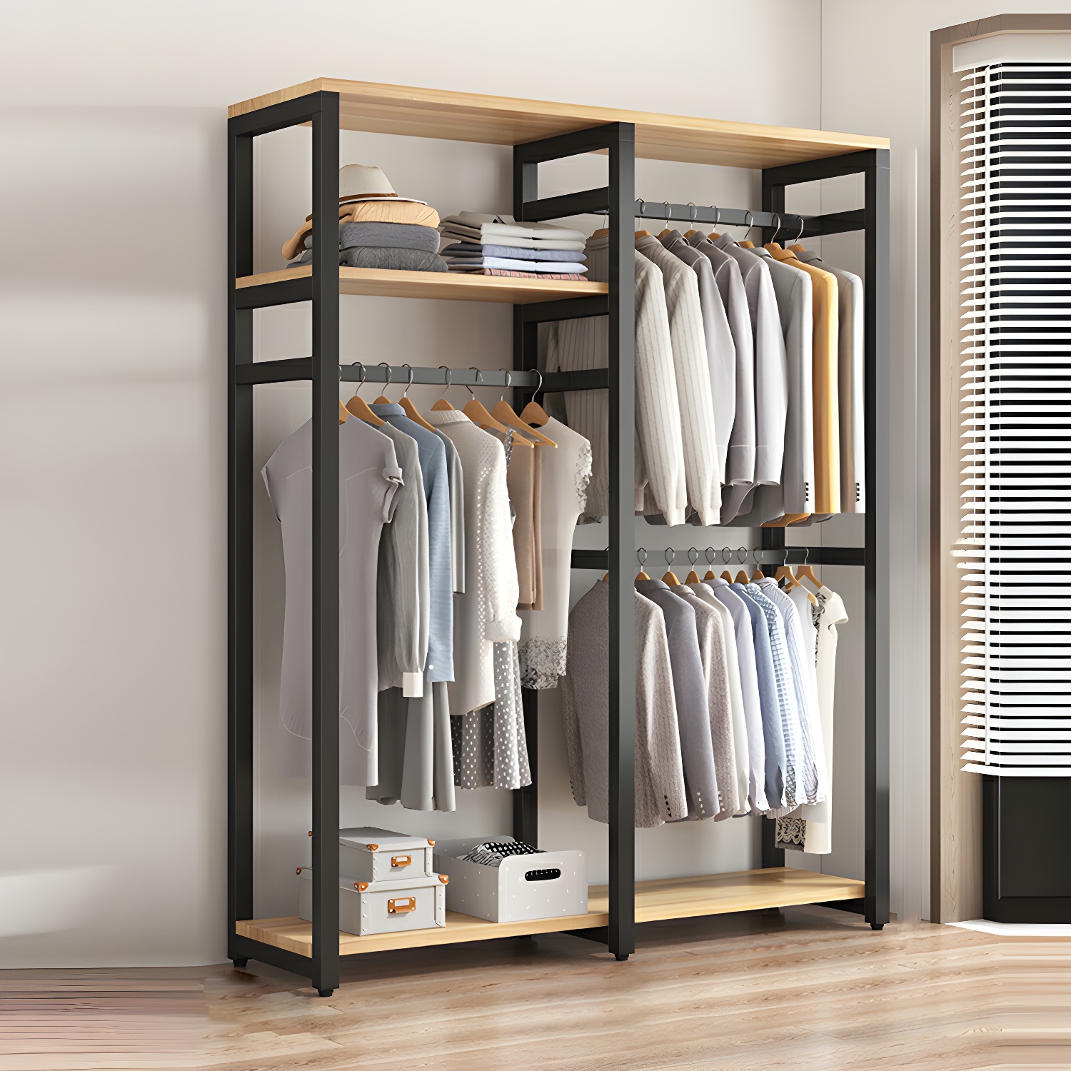 Modern Metal Wardrobe Armoire with Clothing Rod & Shelves (Height 70-79 inches, Overall Width 45cm)