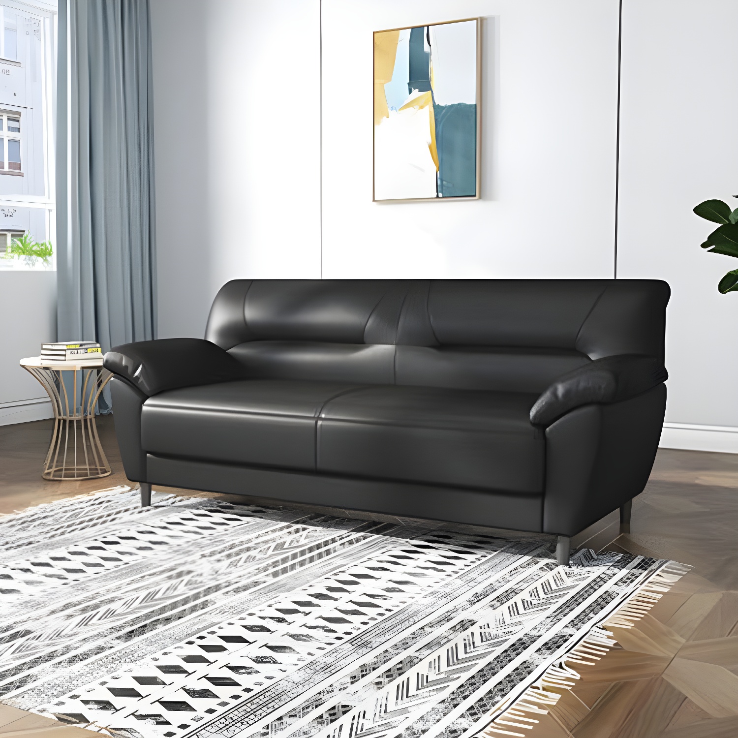 Leather Modern 2/3-seat Pillow Top Arm Sofa 70.87"/55.12" W Sewn Pillow Back Sofa - image 2
