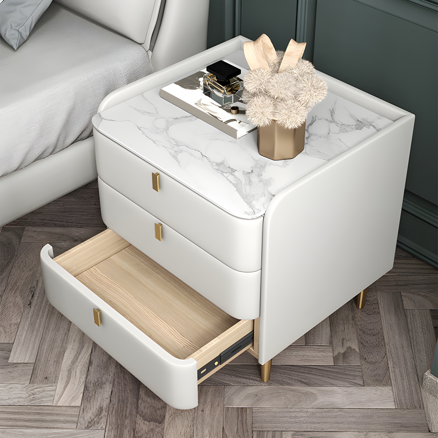 Wooden Nightstand with 3 Drawers Contemporary 25" Tall Nightstand - image 14