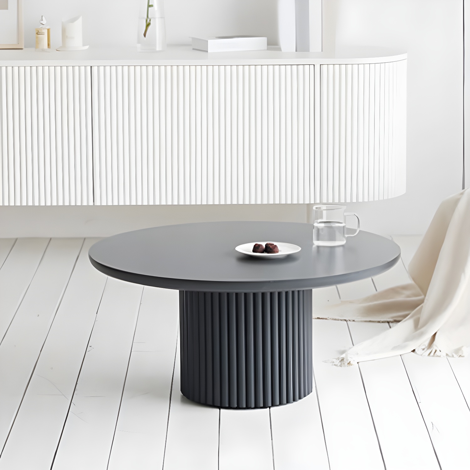 Glam Pedestal Coffee Table Wood Round Cocktail Table for Living Room - image 7