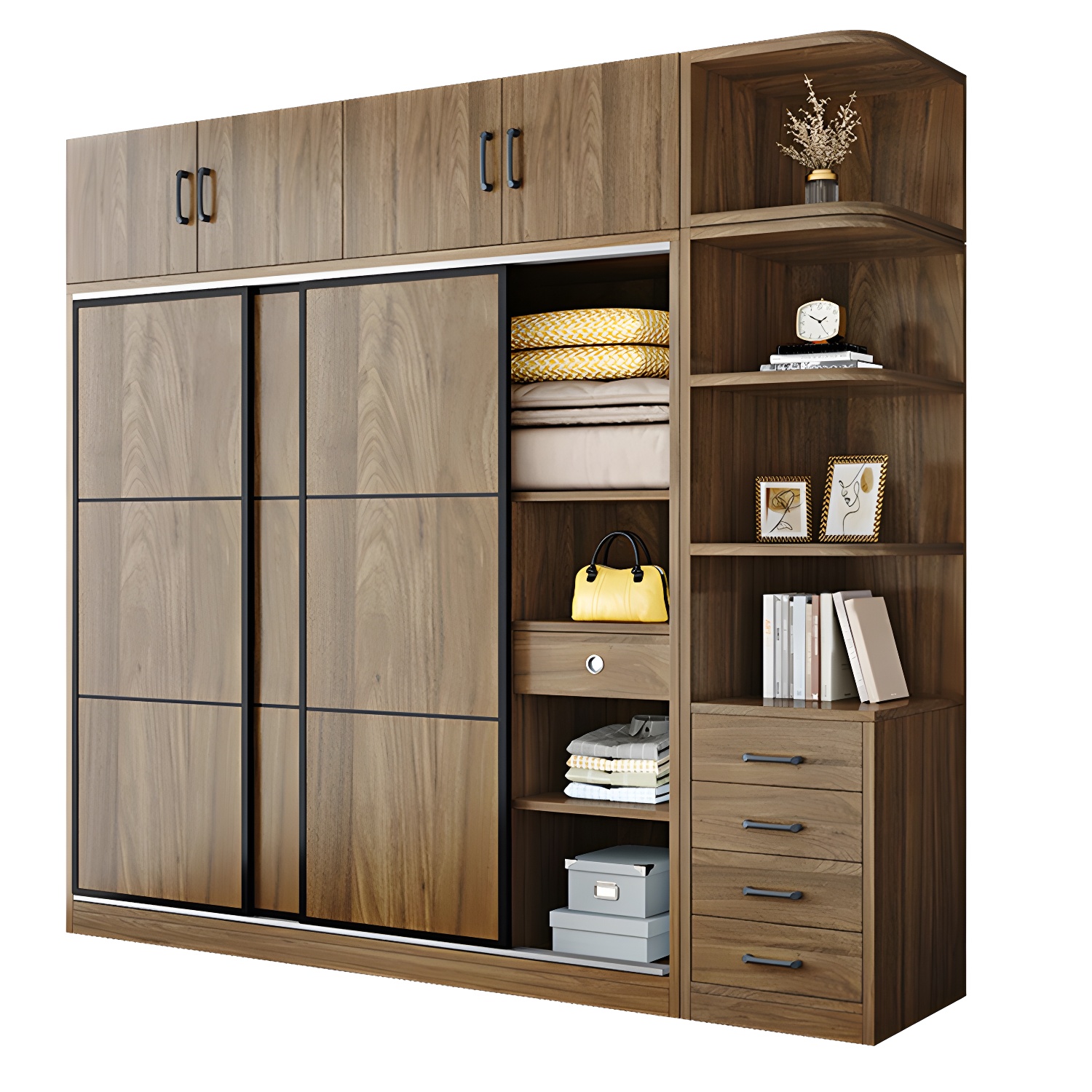 Modern Style Freestanding Wardrobe Pine Wood Wardrobe with Drawer - image 5