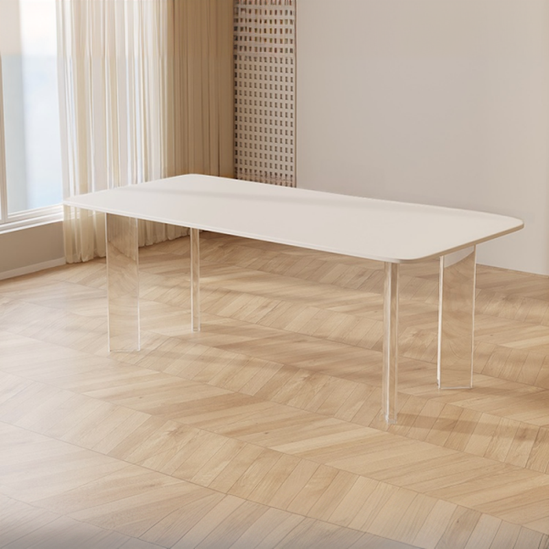 Minimalist Rectangular Slate Stone Dining Table Set with 4 Legs and Padded Chair Back