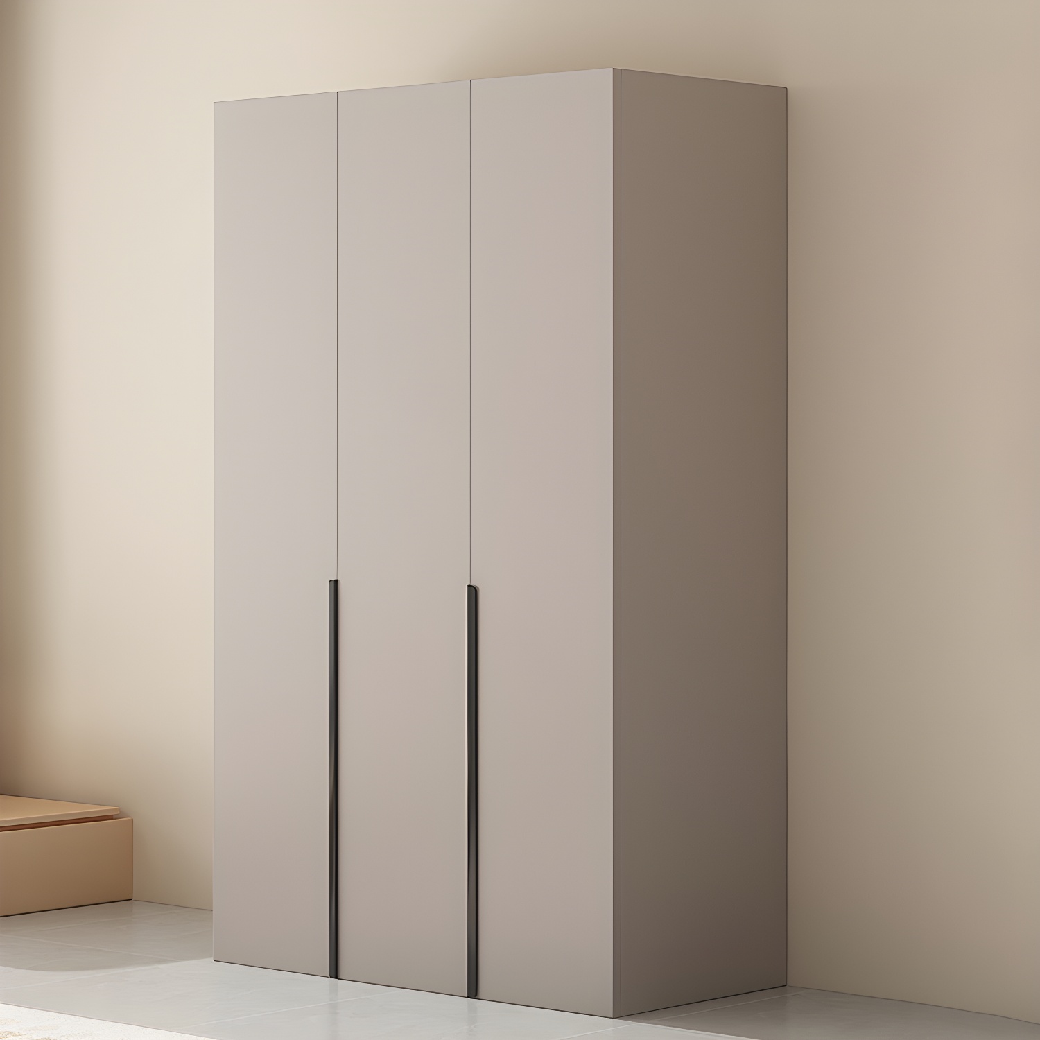 Modern Grey Wardrobe Armoire with Clothing Rod & Adjustable Shelves