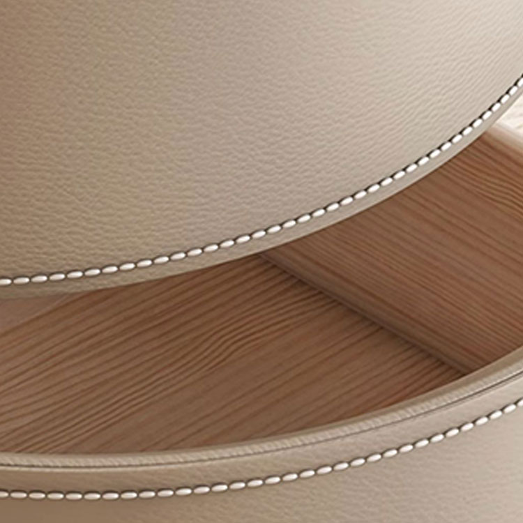 Chic Modern Round Nightstand with Light Wood Tone Faux Leather and Numerate Two Drawer Storage - image 17