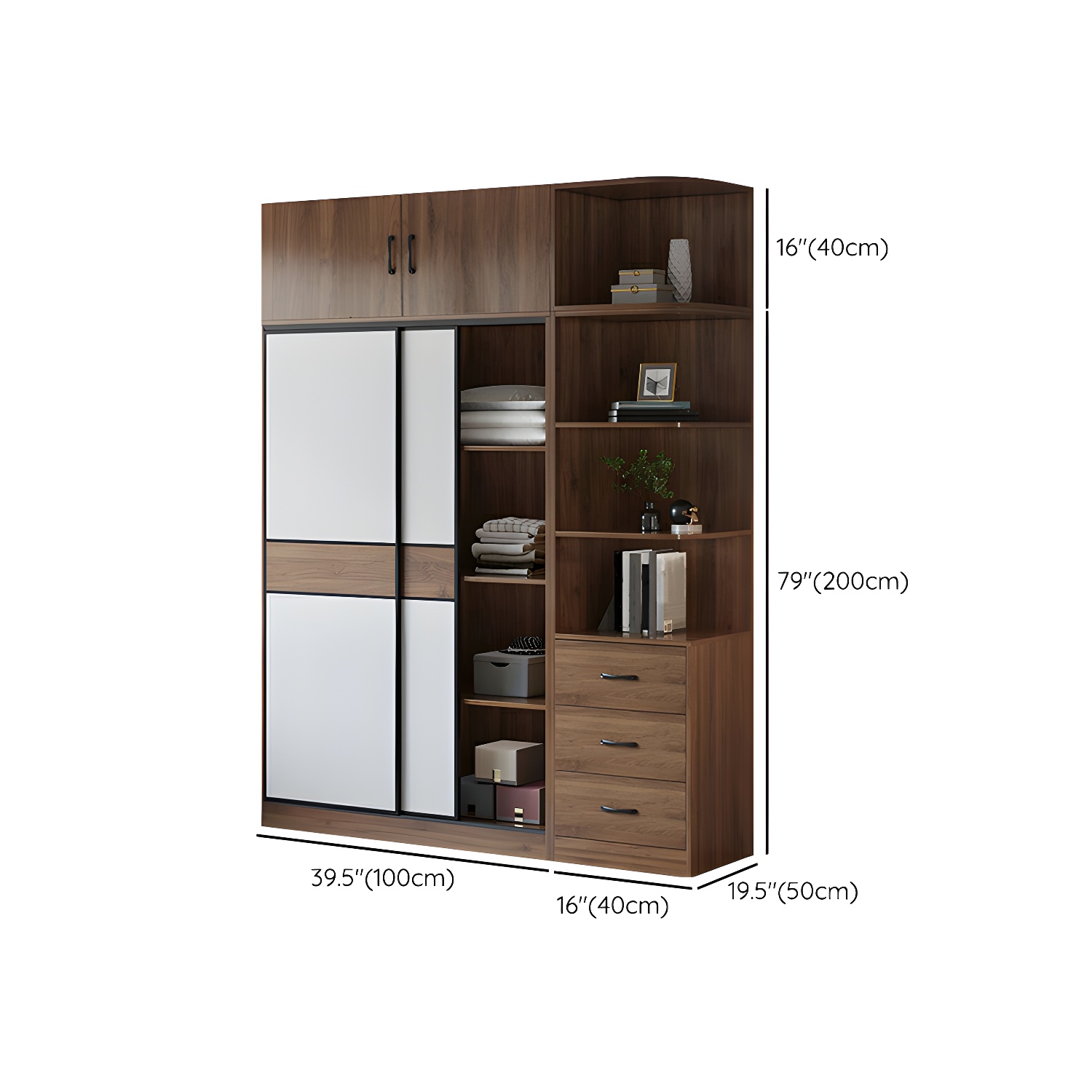 Modern Brown Wood Wardrobe Armoire with Sliding Doors, Shelves, and Clothing Rod - image 29