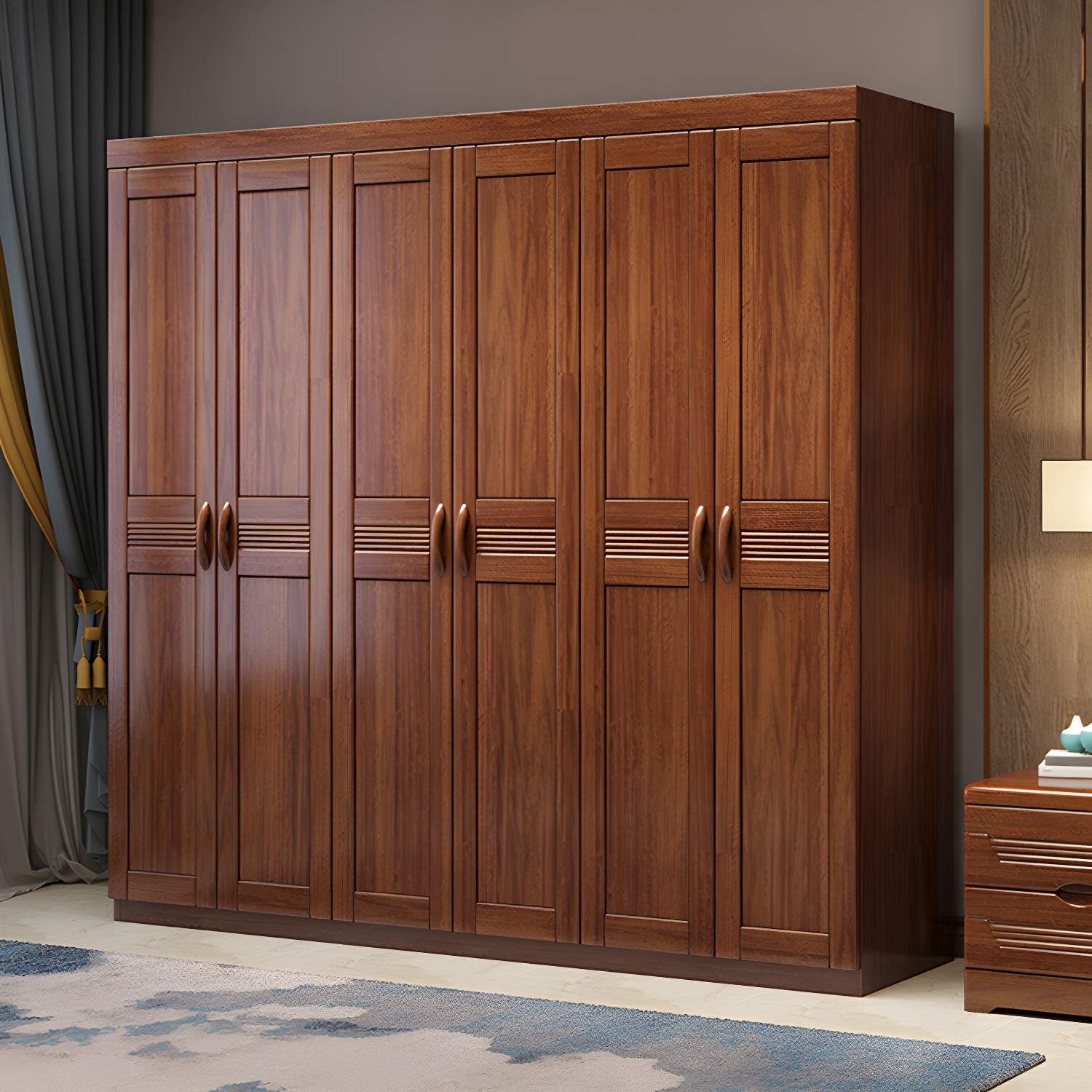 Brown Walnut Solid Wood Wardrobe Traditional Freestanding Wardrobe Armoire