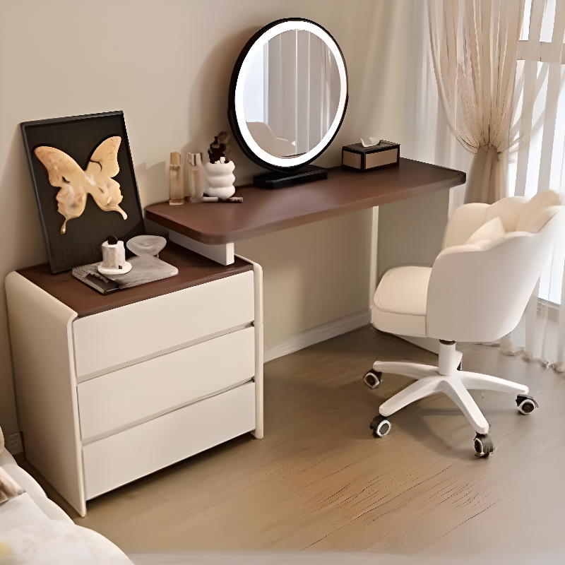 Large Vanity Set with White Seating, 6 Drawers, Mirror Lights, Seat, Lighting, and Scalable Telescopic Design