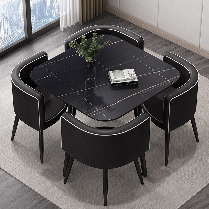Stone Cushion Chair Dining Table Set with Back for 4 in Chalk