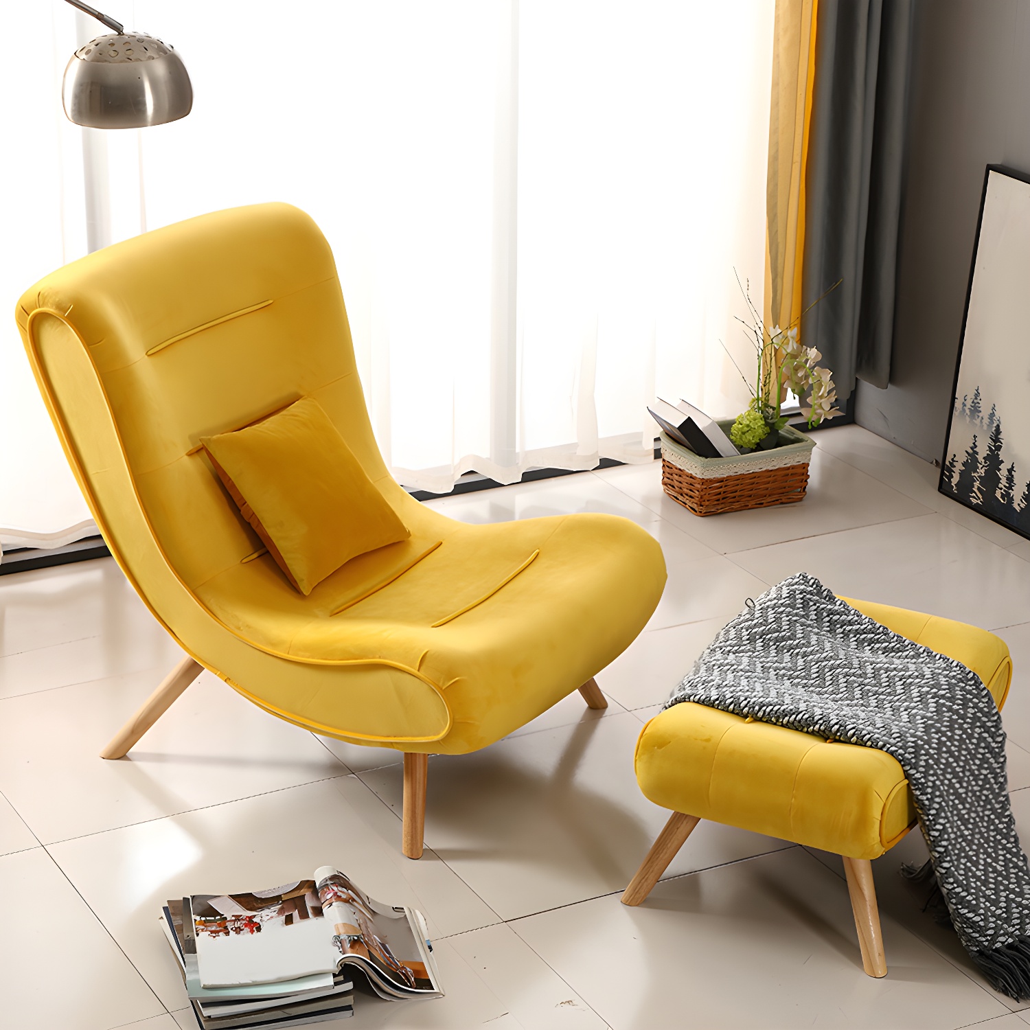 Modern Cushions Rocker Chair Solid Wood Frame Spindle Rocker Chair with Ottoman - image 14