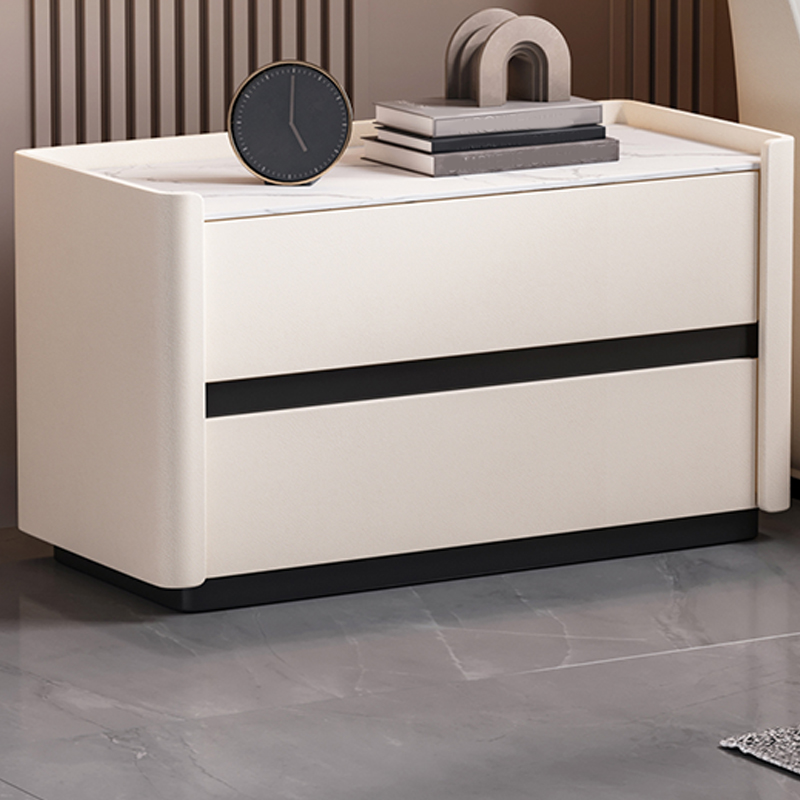 Modern Faux Leather Nightstand with 2 Drawers in Stone Countertop - image 14