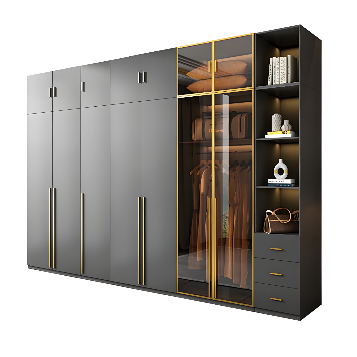 Modern Glass Wardrobe Wardrobe Armoire Wardrobe Cabinet for Home - image 5