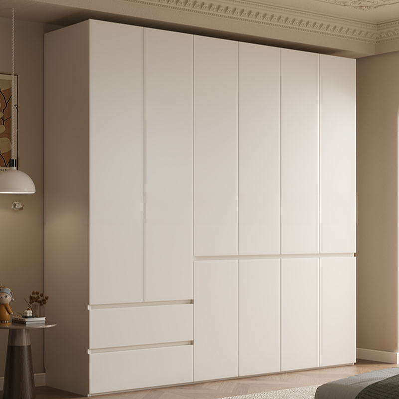 Beige Minimalist Manufactured Wood Cabinet Armoire with Soft Close Drawer, Soft Close Door, Interior Shelves, and Clothing Rod