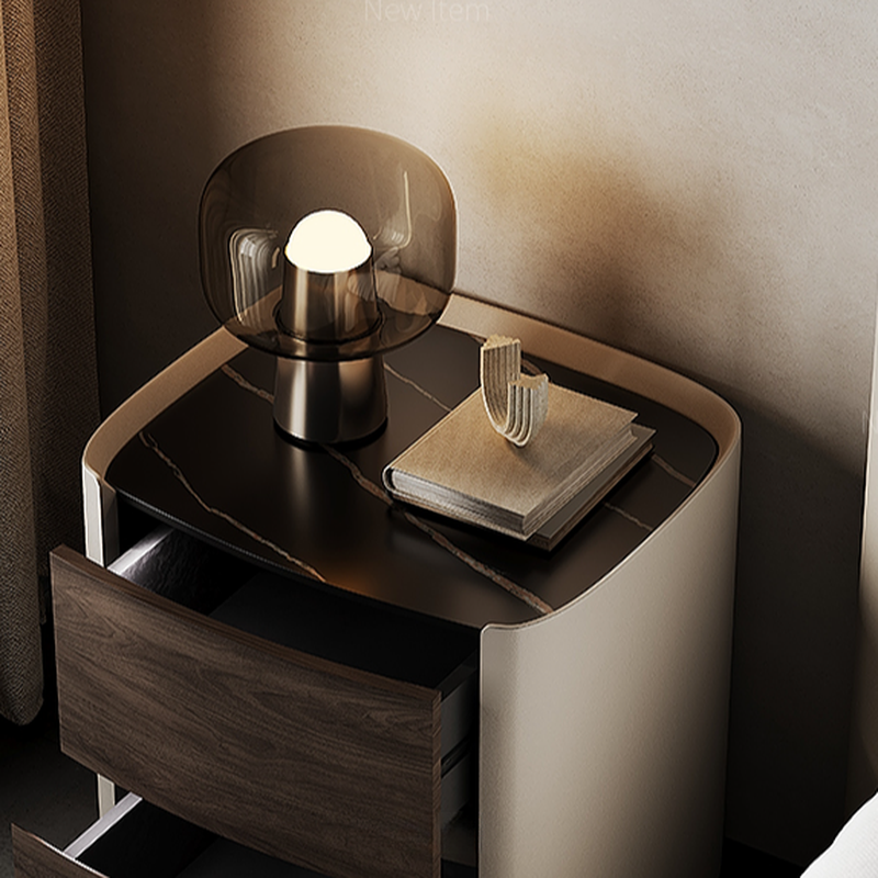 Contemporary Sintered Stone Countertop 2 Drawers Nightstand With Drawer Organization - image 9