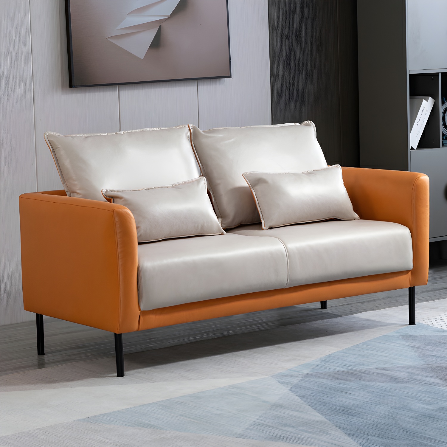 Scandinavian Faux Leather Seats 2 Loveseat with Tuxedo Arm and Stain Resistant Feature - image 12