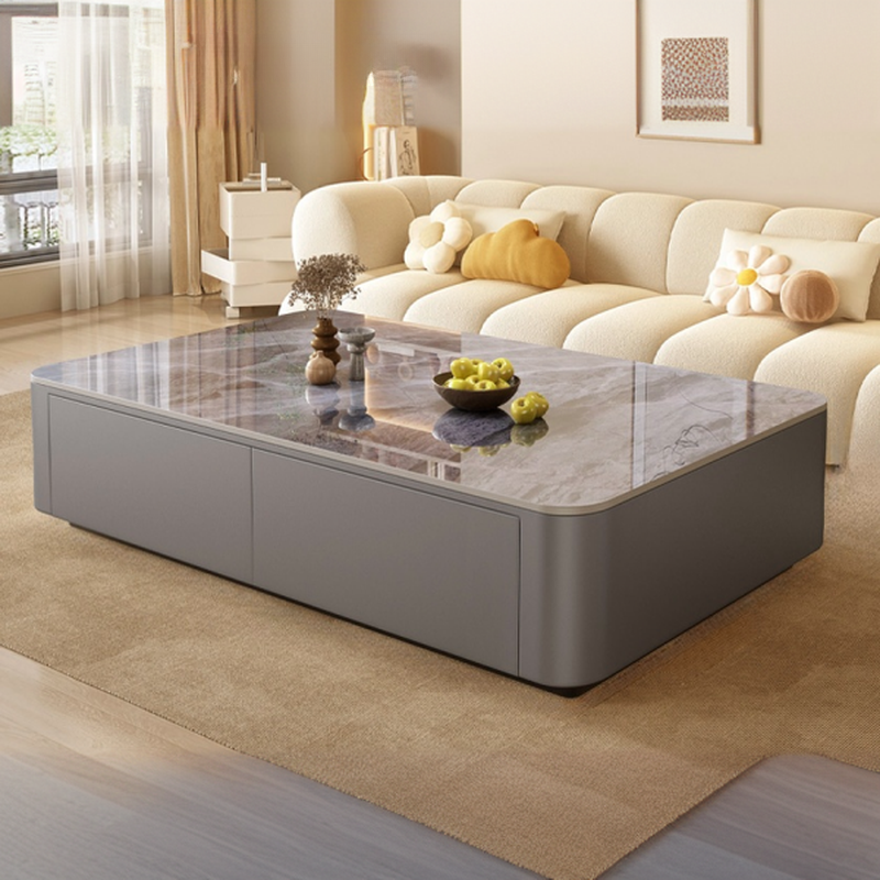 Contemporary Stone Parallelogram Accent Table with 4 Drawers/2 Drawers for Living Room