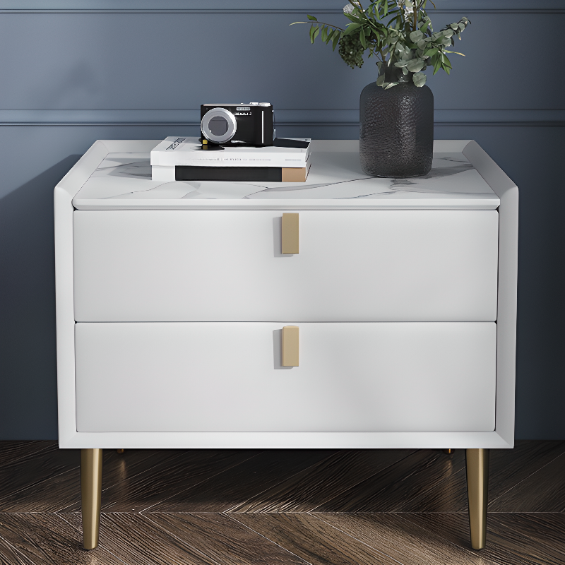 Organic Modern Nightstand With Drawer Organization Featuring 2 Drawers, Stone Countertop, and Leg - image 9