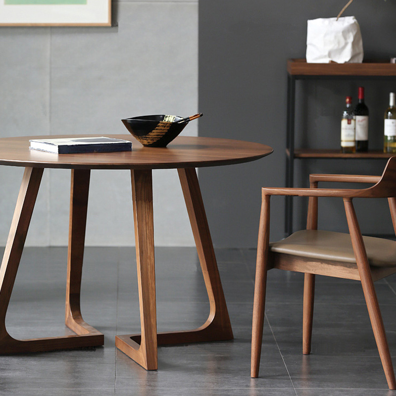 Minimalist Coffee Wood/Neutral Wood Tone Sleighing Dining Table Set with Round Solid Wood Table and Upholstered Chairs - image 5