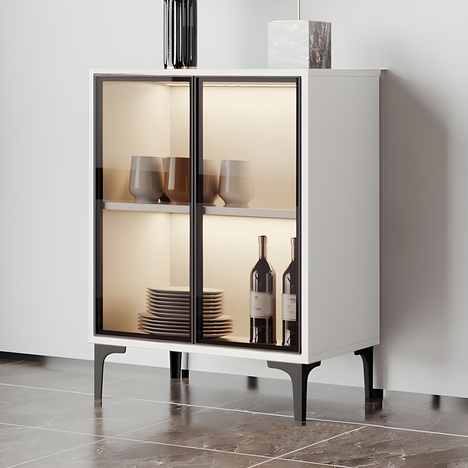 Contemporary Sideboard Cabinet for Dining Room with Glass Doors & Drawers Included - image 3