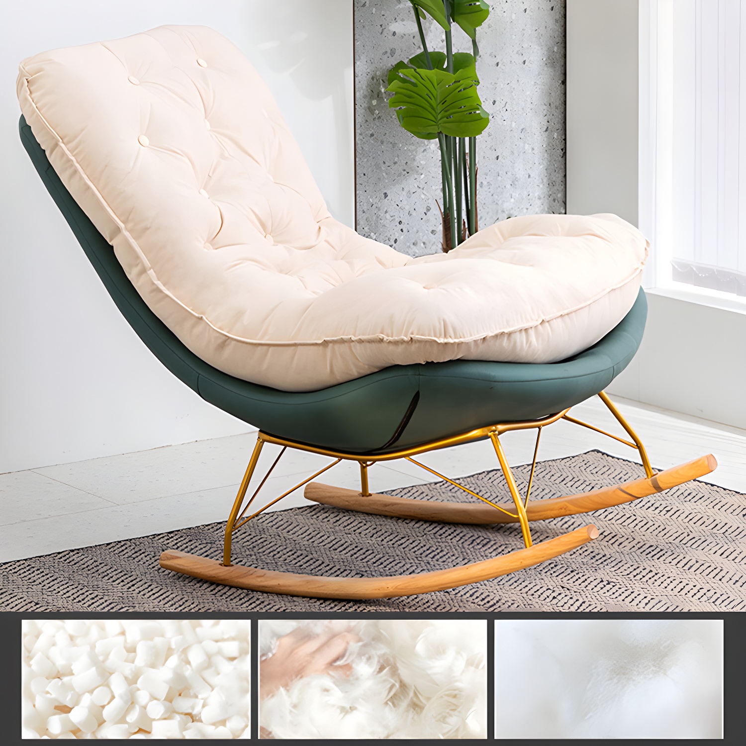 Modern Tufted Upholstered Rocking Chair with Natural Wood Legs - image 6