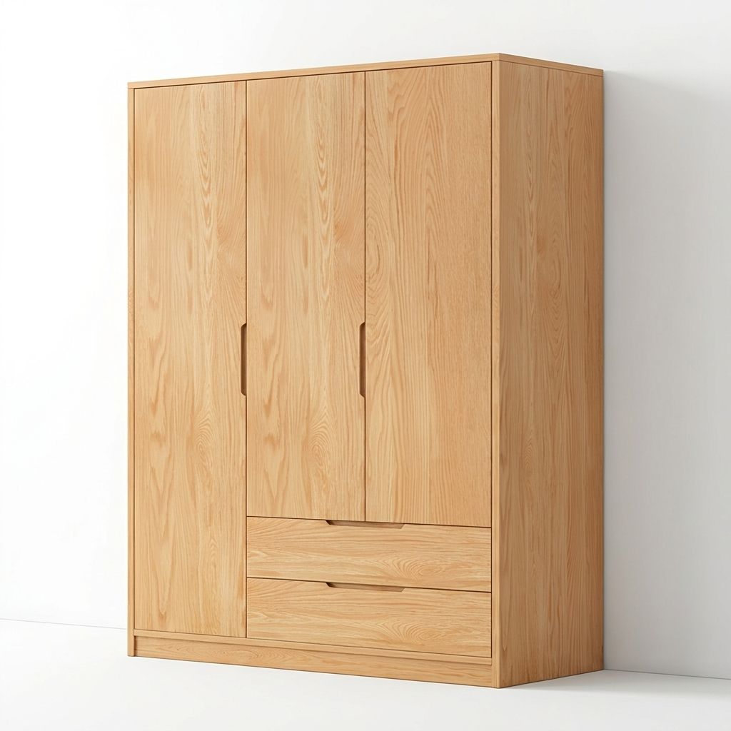 Modern Natural Wood Wardrobe Armoire with Sliding Doors, Drawers, and Shelves - image 26