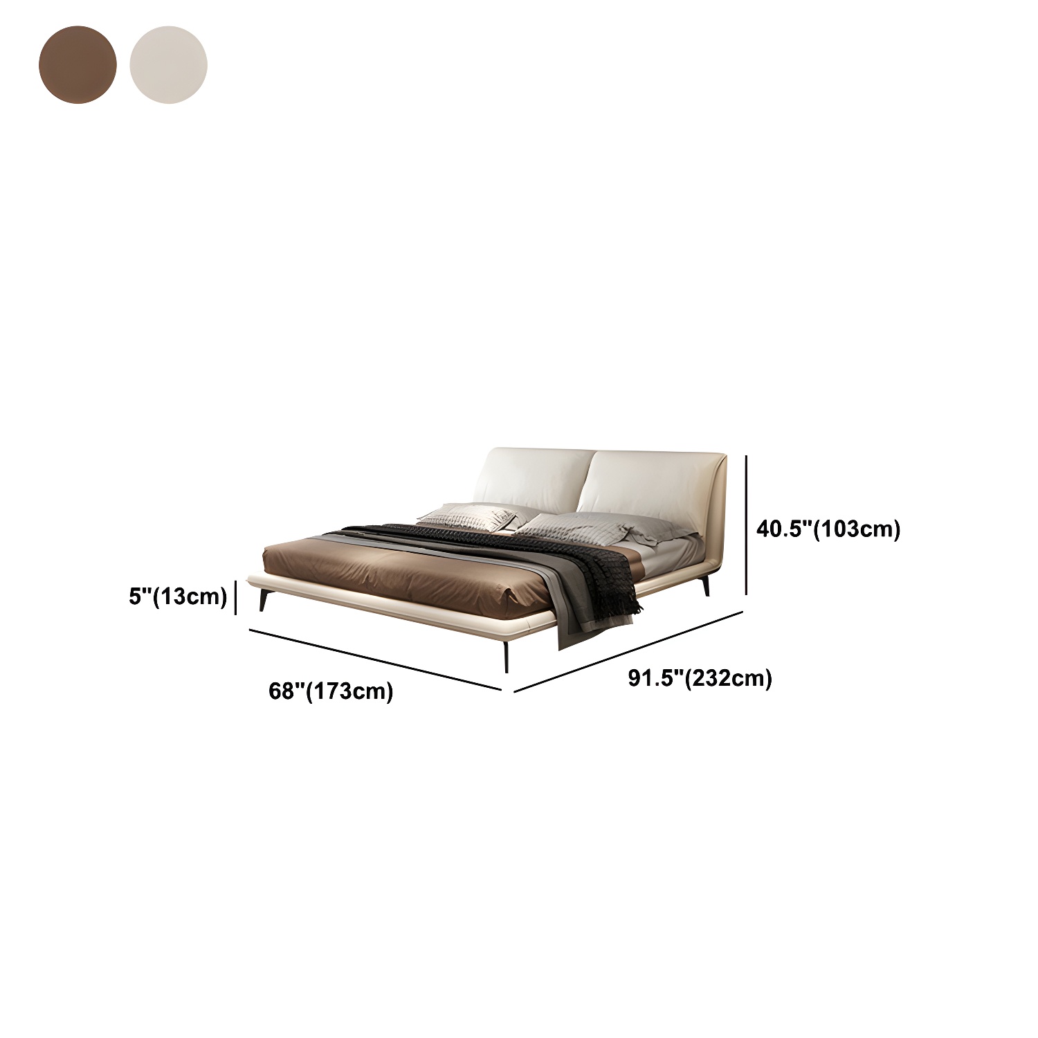 Modern Low Profile Panel Bed Genuine Leather Upholstered Bed Frame - image 11