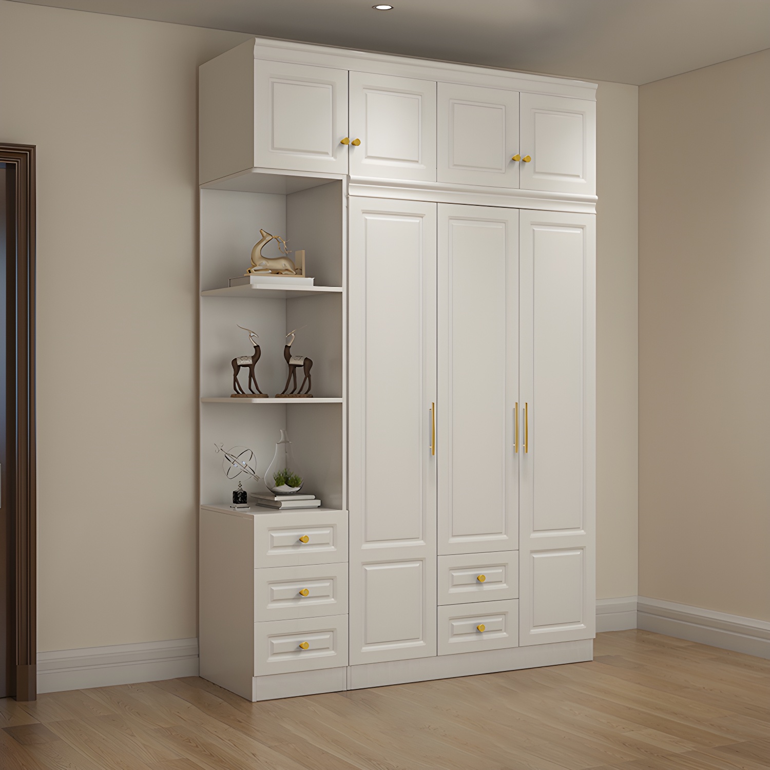 Hinged White Wardrobe Armoire Engineered Wood Wardrobe Closet
