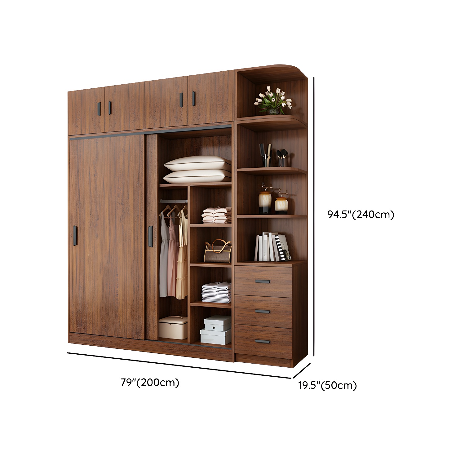 Contemporary Brown Wood Wardrobe Armoire with Clothing Rod & Shelves - image 30